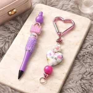 Handcrafted Beaded Pen And Bag Charm Set